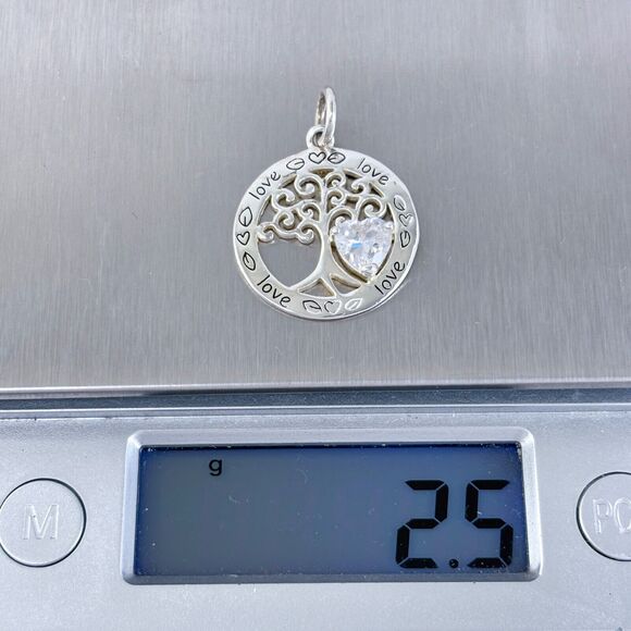 Vintage Sterling Silver 925 "Tree of Life" with Heart Cubic Zirconia Pendant - Picture 5 of 6